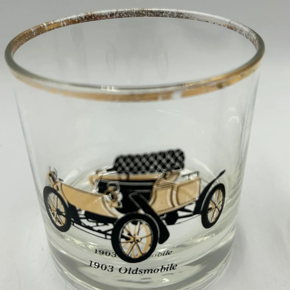 Rocks Glass Clear Vintage Antique Car Gold Rim Good